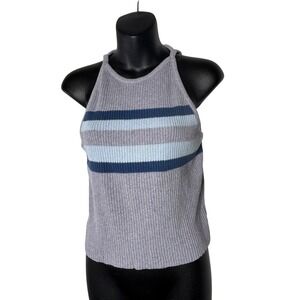 Anchor blue vintage xl ribbed knit halter tank top striped preppy classic